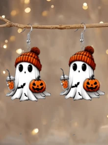 2 件套幽灵、蝙蝠、南瓜吊饰耳环，适合万圣节和派对