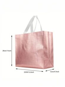 玫瑰金可重复使用购物袋购物手提袋带手柄亮面婚礼礼品袋大号礼品袋无纺布礼品包装袋婚礼生日派对礼品袋