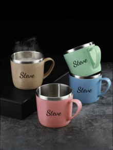 1pc/ Customized Brushing Cup, Made Of Durable Stainless Steel, Double-Layer Design, With Customizable Names, Suitable For Families, Children And Students,Chic Design - Multicolor - View 3