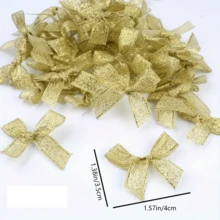 100 Peças Gravatas Borboleta de Poliéster Douradas e Prateadas, Ideais para Casamento, Chá de Panela, Decorações de Festa, Natal, Halloween, Páscoa, Ação de Graças, Embrulho de Presentes Festivos e Acessórios Têxteis Domésticos
