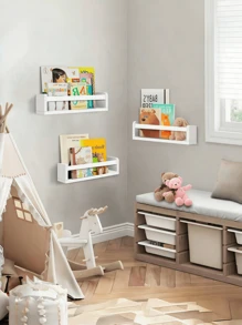 1/3 st - Flytande hyllor i massivt furuträ (enkla att installera), Väggmonterade hyllor/displayställ, Flytande hyllor i vintageträ, Väggmonterade hyllor i trä i rustik stil, Väggmonterade hyllor i lantlig stil, Flytande bokhyllor i massivt trä - Vitt - Visa 5