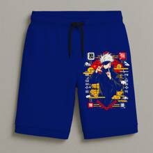 Bermuda Moletom Masculina Infantil Estampada Gojo Vermelho Conforto Estilo Streetwear Versatilidade Verão Do Tamanho 8 Ao 16