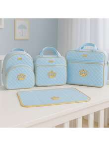 4-Piece Golden Crown Style Maternity Outing Bag Kit For Baby - 淺藍色 - 查看 1