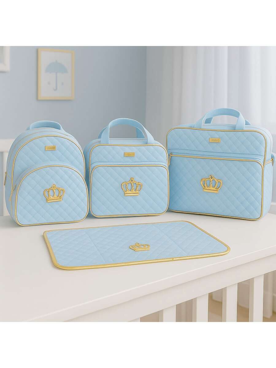 4-Piece Golden Crown Style Maternity Outing Bag Kit For Baby - 淺藍色 - 查看 1