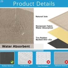 Entrega local - [Alfombra de Yute de 15 pies] Alfombra pasillo de yute natural trenzado GOYLSER de 180"X28", felpudo de goma para entrada, felpudo de piso de entrada color beige - Negro - Ver 3