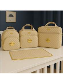 4-Piece Golden Crown Style Maternity Outing Bag Kit For Baby - 米色 - 查看 1