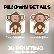 Personalized Facial Photo Pillow, Monkey, Cute, Suitable For Father's Day, Mother's Day, Halloween, Christmas, Christmas Eve, Valentine's Day, Birthdays, Personalized Anniversaries, Thanksgiving