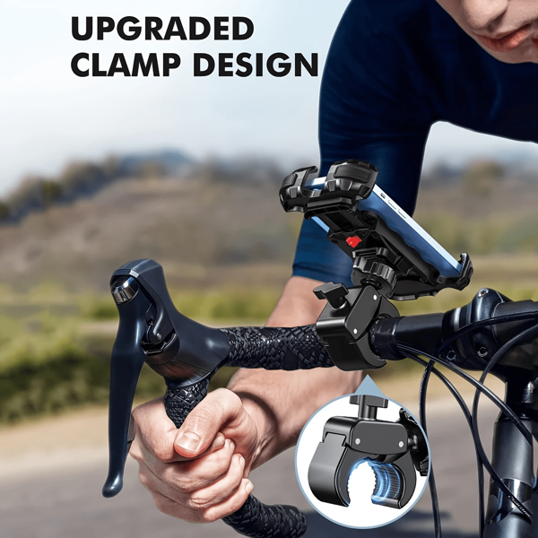[1s Lock][Sécurité Protection] Support de téléphone moto/vélo amélioré, support de téléphone pour guidon de vélo rotatif à 360°, adapté aux téléphones mobiles de 4,7 à 6,8 pouces. Organisateur de rangement pour femmes, essentiels de voyage, fournitures pour la rentrée scolaire