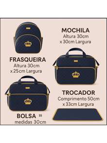 4-Piece Golden Crown Style Maternity Outing Bag Kit For Baby - Navy Blue - View 3