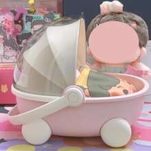 Portable Toy Storage Box, Round Cradle & Mattress. Breathable Mesh Design, Compatible With Labubu. Suitable For Storage, Travel And Storage. Compact And Securely Sealed Perfect Gift - Doll Display Stand