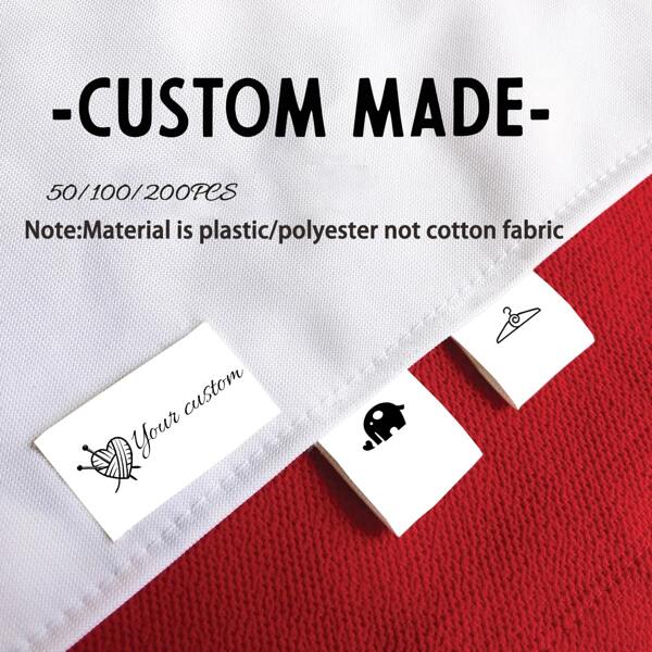 Custom 50-200PCS Plastic Polyester Clothing Sewing Labels Clothes Washable Label, Men's And Women's Clothing Collar, Personalized Name Fabric White Tags With Black Design, Exquisite Personalized Handmade Tags For Clothing, Bags, Dress, T-Shirt, Hat, Scarf ,School Uniforms, Bed Sheets, Hats, Socks, School Bags, Etc.