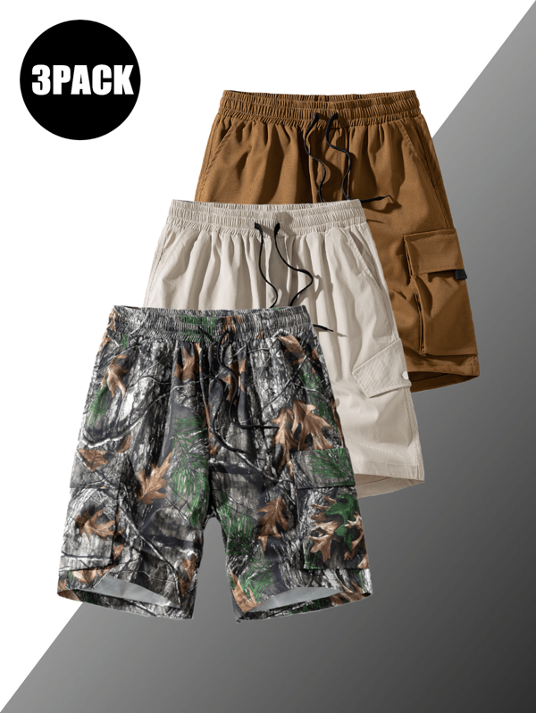 3pcs Men's Casual Cargo Shorts, Breathable Loose Fit Summer Outdoor Multi-Pocket 5 Inch Inseam Shorts