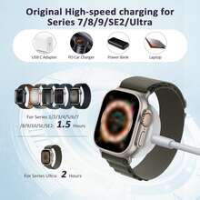 USB-C Magnetic Wireless Charging Cable, Fast Charging, Portable Charging Cable, Compatible With Apple Watch Series Ultra/10/9/8/7/6/SE/SE2/5/4/3/2 - White - View 3