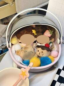 Portable Toy Storage Box, Round Cradle & Mattress. Breathable Mesh Design, Compatible With Labubu. Suitable For Storage, Travel And Storage. Compact And Securely Sealed Perfect Gift - Doll Display Stand