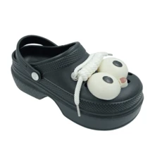 Sandalia Plataforma Chunky  Pines Ojos Cordones Moda Dama Mujer Chancla Ligera - Negro - Ver 4