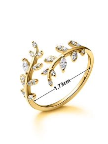 1 pieza Anillo con hoja de circonita cúbica blanca de moda para mujer, regalo de fiesta