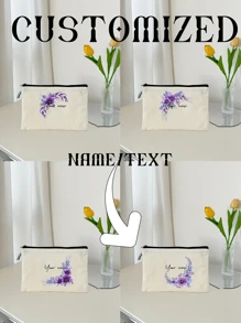 1 peça floral personalizável, única, moderna, minimalista, com estampa de letras, bolsa de transporte leve, pode acomodar telefone, bolsa de cosméticos, porta-moedas, bolsa clutch, essencial para passeios, design de letras fofo