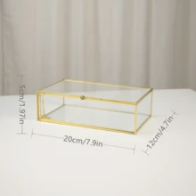 Minimalist Home Decor Desktop Ornament, Transparent Glass With Pure Copper Edging, Embedded Glass Vanity Organizer Box, Cosmetic Display Dust-Proof Jewelry Box - Gold - View 13