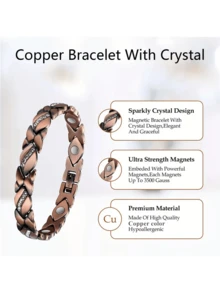 1pc Copper-Tone Magnetic Bracelet For Women, Embedded Gemstone Vintage Style Bracelet With Strong Magnet, Suitable For Daily Wear Or Gatherings, Beautiful Gift For Family, Sisters Or Lover At Christmas - Magnetic Copper Women's - View 8