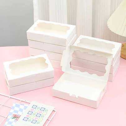 Set de 6 piezas/12 piezas Cajas de regalo cuadradas para pasteles con ventana transparente, en colores blanco, marrón, negro y rosa, cajas para bocadillos de panadería, cajas de regalo premium para postres, donas, tartas, dulces, pasteles, magdalenas, macarons