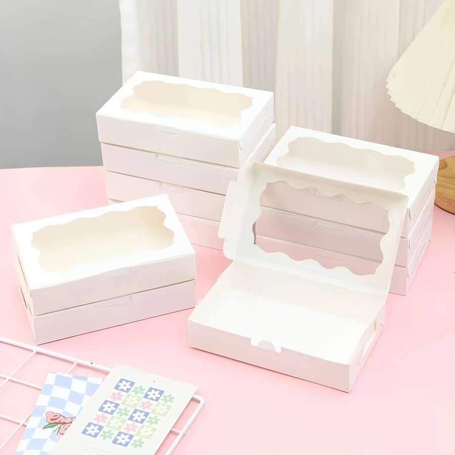 Hộp quà bánh ngọt vuông 6 chiếc/12 chiếc có cửa sổ trong suốt, màu trắng, nâu, đen, hồng, hộp đựng đồ ăn nhẹ, hộp quà cao cấp đựng món tráng miệng, bánh rán, bánh nướng, kẹo, bánh ngọt, bánh nướng xốp, macaron - trắng - Xem 1