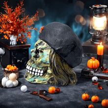 Retro Pirate Skull Resin Statue - Halloween Desktop Decoration, Home Decor Halloween Decor Room Decor - Green - View 7
