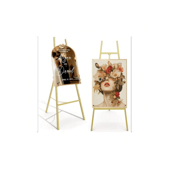 Gold Easel Stand For Sign, Heavy Duty Metal Display Easel With Adjustable Chain, 4-Tier Height Art Easel For Painting, Wedding Sign, Posters & Commercial Display