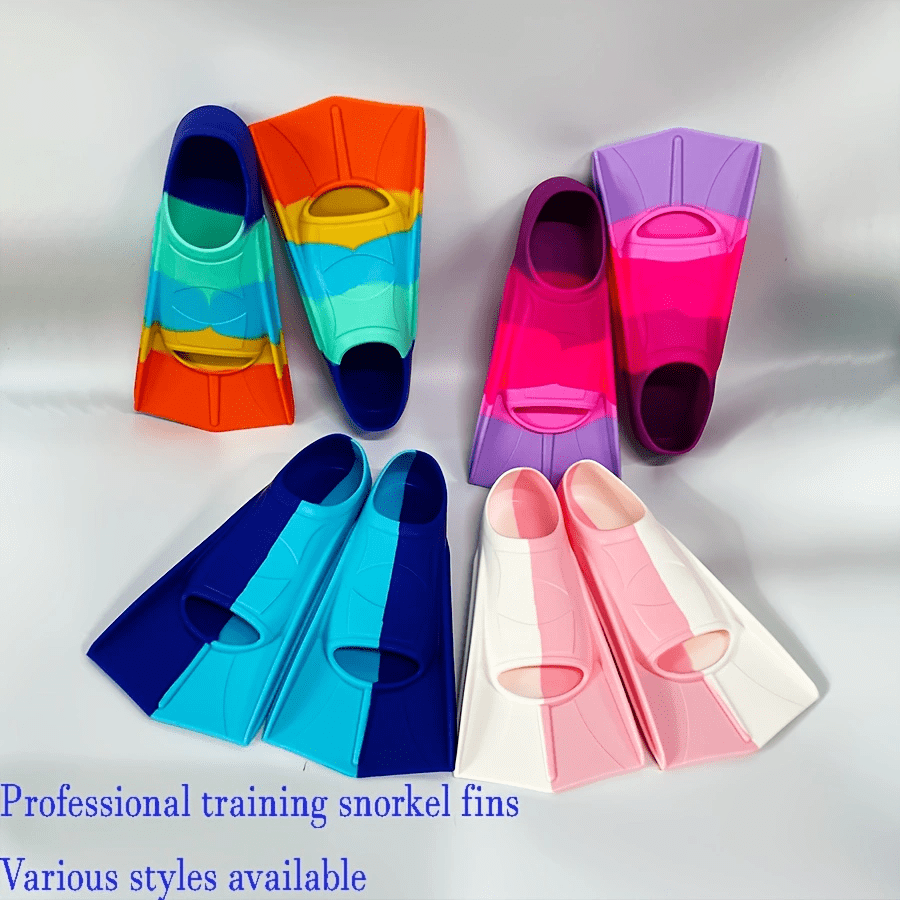 Aletas cortas de silicona profesionales - Para estilo libre, braza, natación - Equipo de entrenamiento de natación de silicona suave para principiantes, aletas de natación fáciles de usar, para diversión en la piscina, artículos esenciales de playa, accesorios de playa, flotador de piscina