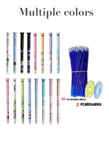 4 Stücke/Set Kawaii Schwein Bär Katze Maus löschbare Gelschreiber Schulmaterial Bürogeschenke 0,35mm blau schwarze Tinte Schulanfang
