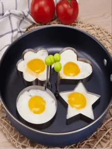 2 piezas de moldes de acero inoxidable para huevos - Moldes creativos antiadherentes para huevos fritos y panqueques, herramienta de moldeado DIY para el desayuno, adecuada para cocinar, hornear y preparación de alimentos - Apta para Navidad, Halloween, Pascua, Acción de Gracias, Día de San Patricio, herramienta de cocción de panqueques y huevos sin electricidad, accesorio de cocina caravana, color aleatorio - Multicolor - Ver 4