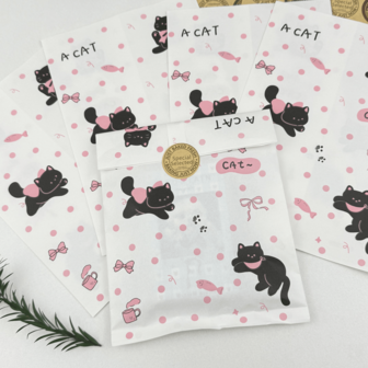 100 piezas de bolsas de regalo de 4.7x6.7 pulgadas, que incluyen bolsas de regalo con estampado de gatito y bolsas de embalaje de papel grueso, adecuadas para bolsas de regalo, bodas, cumpleaños, fiestas, cruceros, transporte y manualidades
