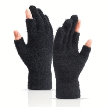 1 Pair Winter Fashion Warm Two-Finger Writing Gloves, Faux Thermal Lined Thick Insulated Gloves