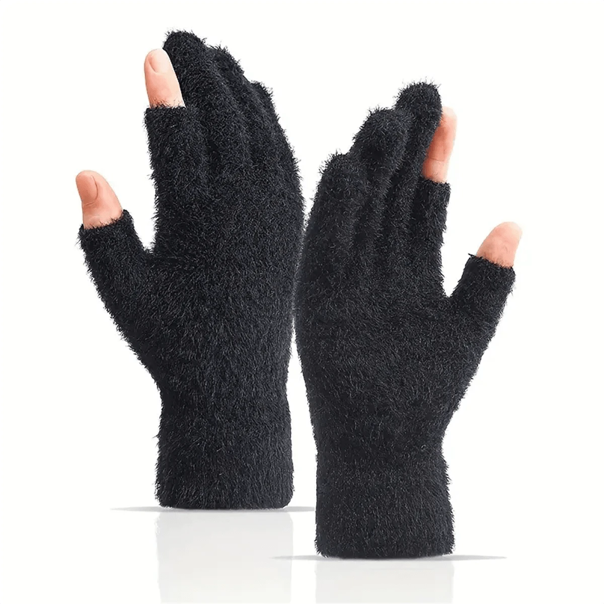 1 Pair Winter Fashion Warm Two-Finger Writing Gloves, Faux Thermal Lined Thick Insulated Gloves