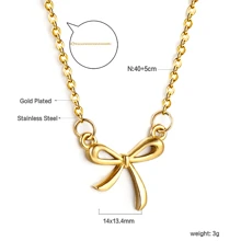 Stainless Steel Bowknot Lucky Necklace For Women Gold Color Korean Necklaces Female Aesthetic Choker Jewelry Daily Accessories