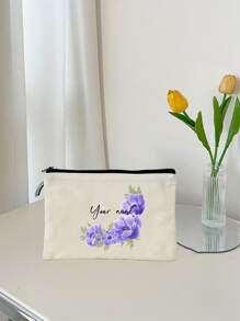 1 peça floral personalizável, única, moderna, minimalista, com estampa de letras, bolsa de transporte leve, pode acomodar telefone, bolsa de cosméticos, porta-moedas, bolsa clutch, essencial para passeios, design de letras fofo