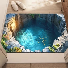 1pc Retro Well Cover Mat - Non-Slip With Stunning Ancient Cave Design, Machine Washable Polyester Rug, Suitable For Bedroom, Bathroom Or Balcony Home Decor, Bedroom Carpet