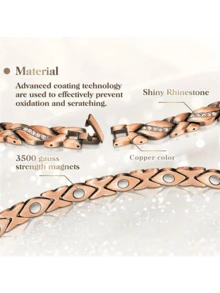 1pc Copper-Tone Magnetic Bracelet For Women, Embedded Gemstone Vintage Style Bracelet With Strong Magnet, Suitable For Daily Wear Or Gatherings, Beautiful Gift For Family, Sisters Or Lover At Christmas - Magnetic Copper Women's - View 4