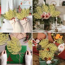 1/5/10 PIEZAS Plantas artificiales brillantes con purpurina de 38 cm, decoraciones y adornos para árbol de Navidad para festival, boda, fiesta, hogar, interior, mesa de comedor, habitación, decoración de dormitorio, regalo, corona, accesorios de decoración de ratán DIY, decoración de árbol de Navidad y plantas de Navidad