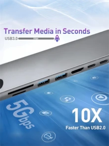 1 pieza Hub USB 8 en 1, base USB de oficina, adaptador USB 3.0 para computadora, cargador USB, adaptador de corriente, accesorios para computadora y móviles, estación de carga USB de 5V 0.5A, con lector de tarjetas SD/TF, Type C 3.1, carga rápida PD 2.0/3.0, compatible con laptops, Pro, iMac, iPad Pro y otros dispositivos USB-C - Plateado - Ver 7