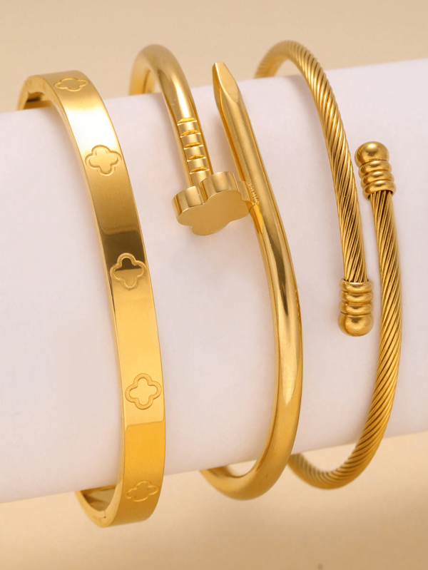 New Fashion High Quality Stainless Steel Floral Ladies Bangle Bracelet Cuff Jewelry Set, Suitable For Women's Daily Wear