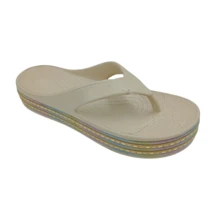 Sandalias Chanclas tipo Pata de Gallo Dama Mujer Con Plataforma Brillos Cómodas Suaves Moda para Baño y Playa - Beis - Ver 4