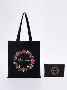 定制照片,DIY,生日礼物,情人节,送女朋友,男朋友,小孩,母亲节,父亲节,万圣节,圣诞节,女士单肩包,女士手提包,适合旅行,适合逛街,大容量,可折叠包,轻便,时尚,简约,百搭,适合派对,组合,包包 - 黑色 - 查看 4