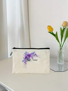 1 peça floral personalizável, única, moderna, minimalista, com estampa de letras, bolsa de transporte leve, pode acomodar telefone, bolsa de cosméticos, porta-moedas, bolsa clutch, essencial para passeios, design de letras fofo