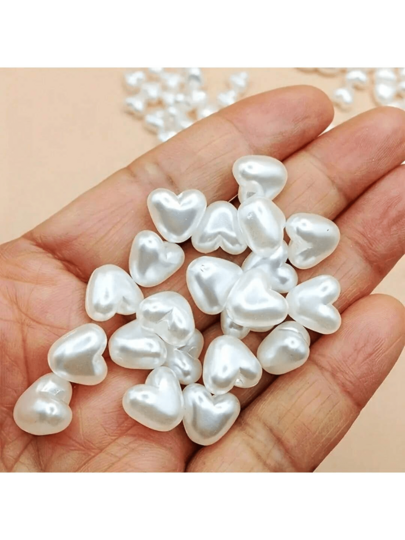 100pcs Shiny Heart-Shaped Faux Pearl Sequins, Romantic Scattered Decoration, Suitable For Weddings, Parties, Holidays, Gift Props, DIY Handmade Bracelets, Earrings, Pendants, Accessories (Heart, Star, Bow, Cherry Blossom, Beads), Size 8*9mm (0.315*0.354in)
