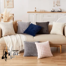 Kit Of 6 Decorative Soft Plush Velvety Cushion Covers With Zipper 44x44cm - WHITE - View 2