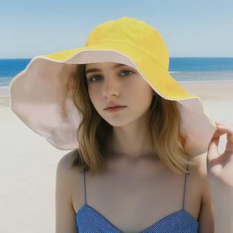 Women's Wide Brim Bucket Hat, Sun Protection, Versatile Fashion Sun Hat