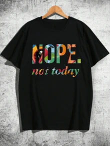 220 Grams Round Neck Short Sleeve Men's T-Shirt, Creative Printing Pattern, Simple Design, Knitting Process, Soft And Comfortable, Suitable For Campus Wear, Party Gathering, Daily Wear, A Good Choice For Family And Friends - 黑色 - 查看 2