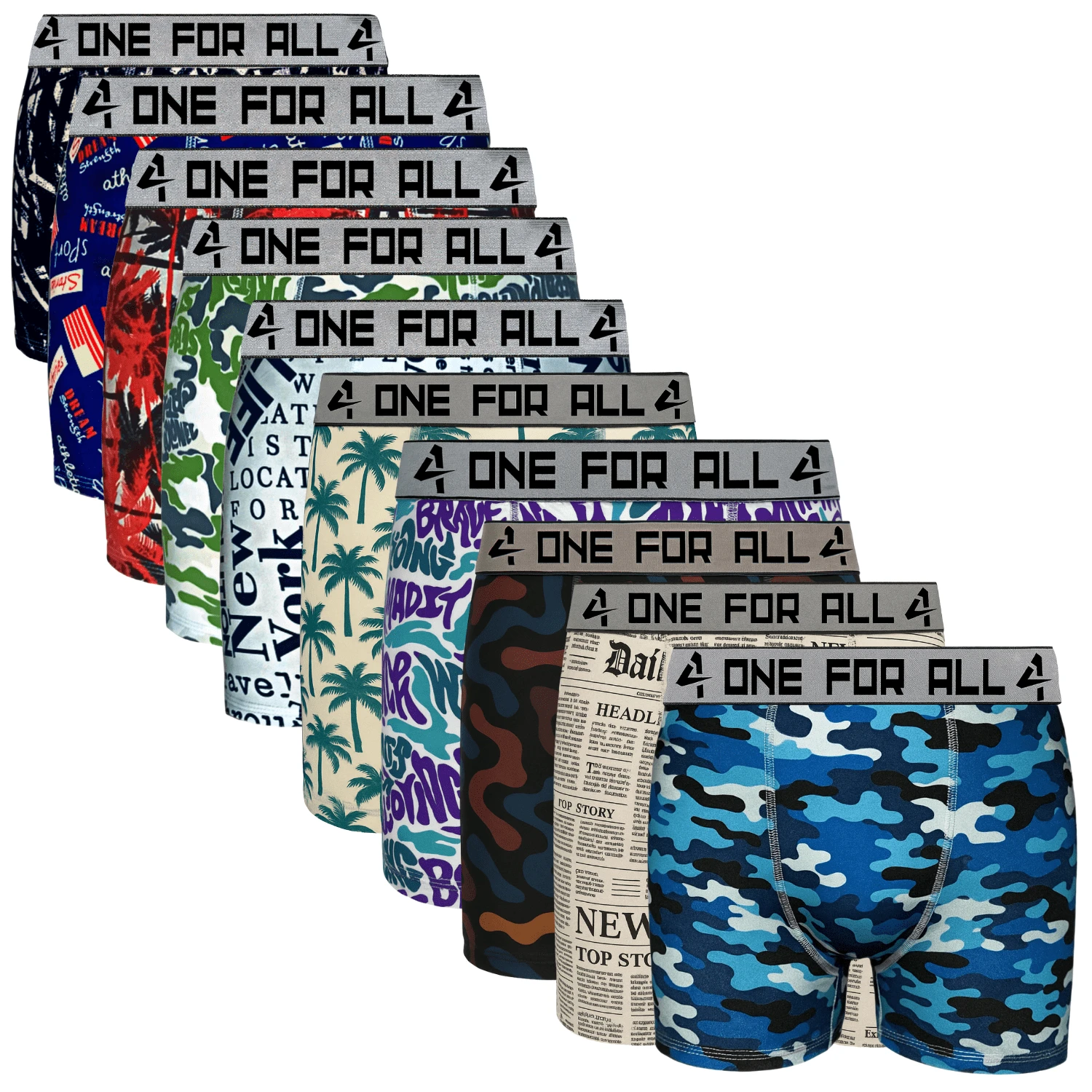 Kit 10 Printed One For All Men's Boxer Briefs With 100% Cotton Lining – Microfiber Polyelastane – Assorted Colors And Prints – Comfortable – Composition 94% Polyester 6% Elastane - Nhiều màu - Xem 1