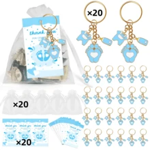 30pcs/10sets 10/20/30 Sets Baby Shower Favors With Design Key Chains With White Organza Bags And Thank You Tags Boys And Girls Baby Shower Party Favor Holiday Essentials Suitable For Shower Party Favors Birthdays And Event Decorations