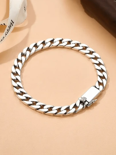 男孩复古经典迈阿密手链 - 复古风格铜扣设计，耐用抛光金属配件，适合日常和派对佩戴，多功能全年装饰